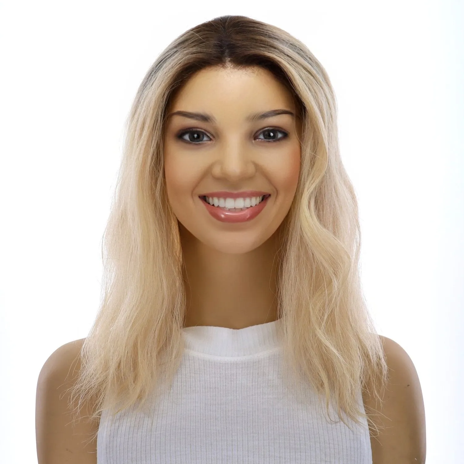 16" Divine Lace Top Topper Platinum Blonde Wavy