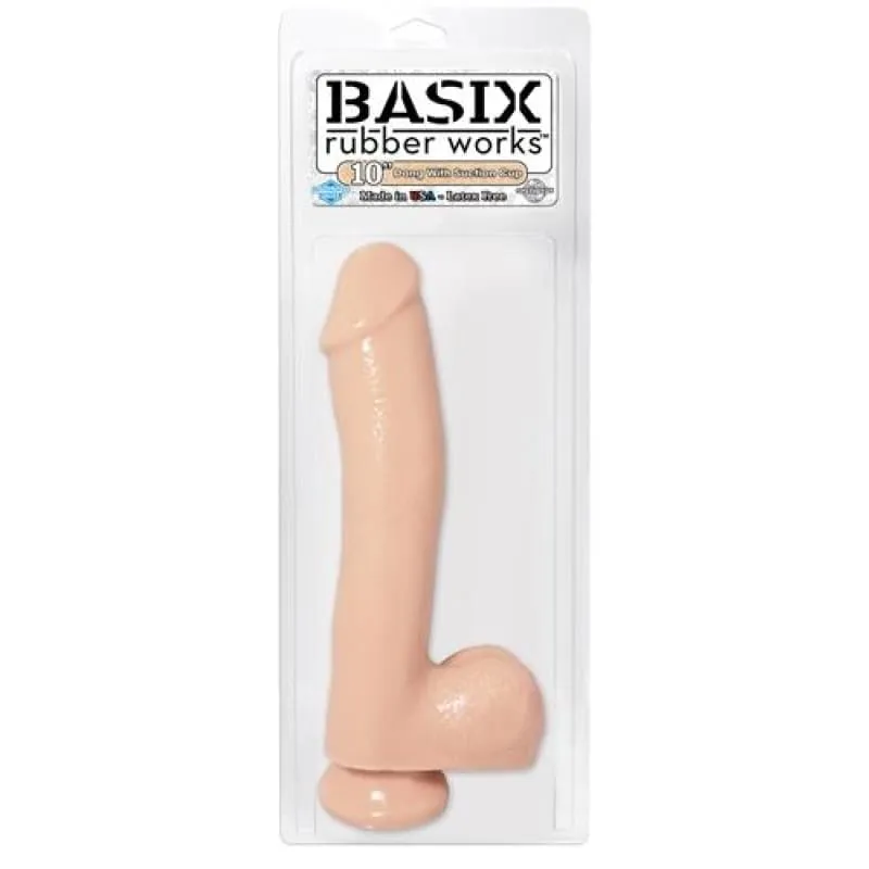 Basix Rubber Works - 10 Inch Dong With Suction Cup - Flesh