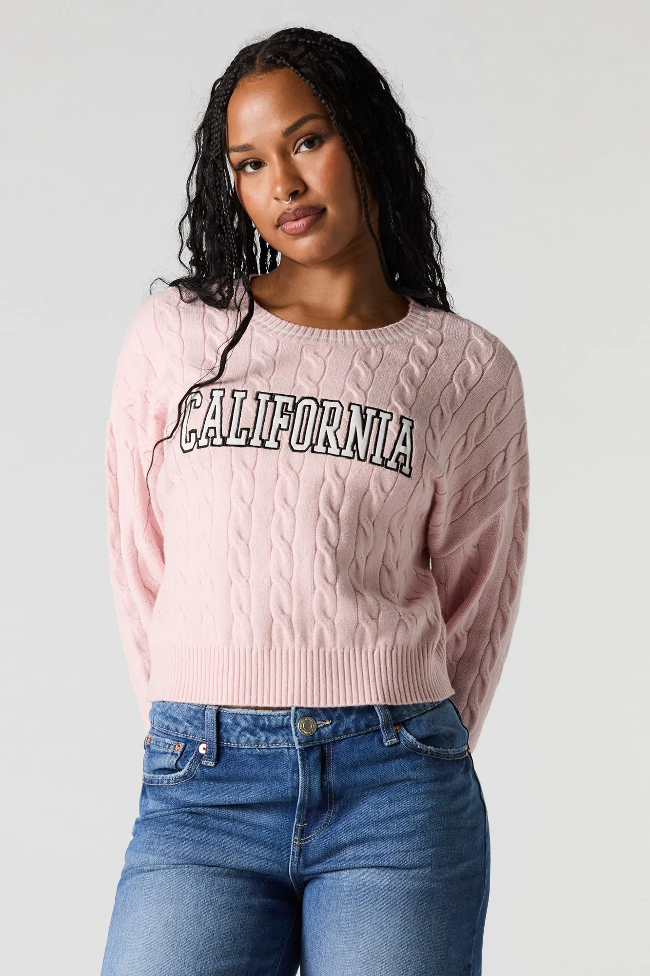 Cable Knit Embroidered Sweater