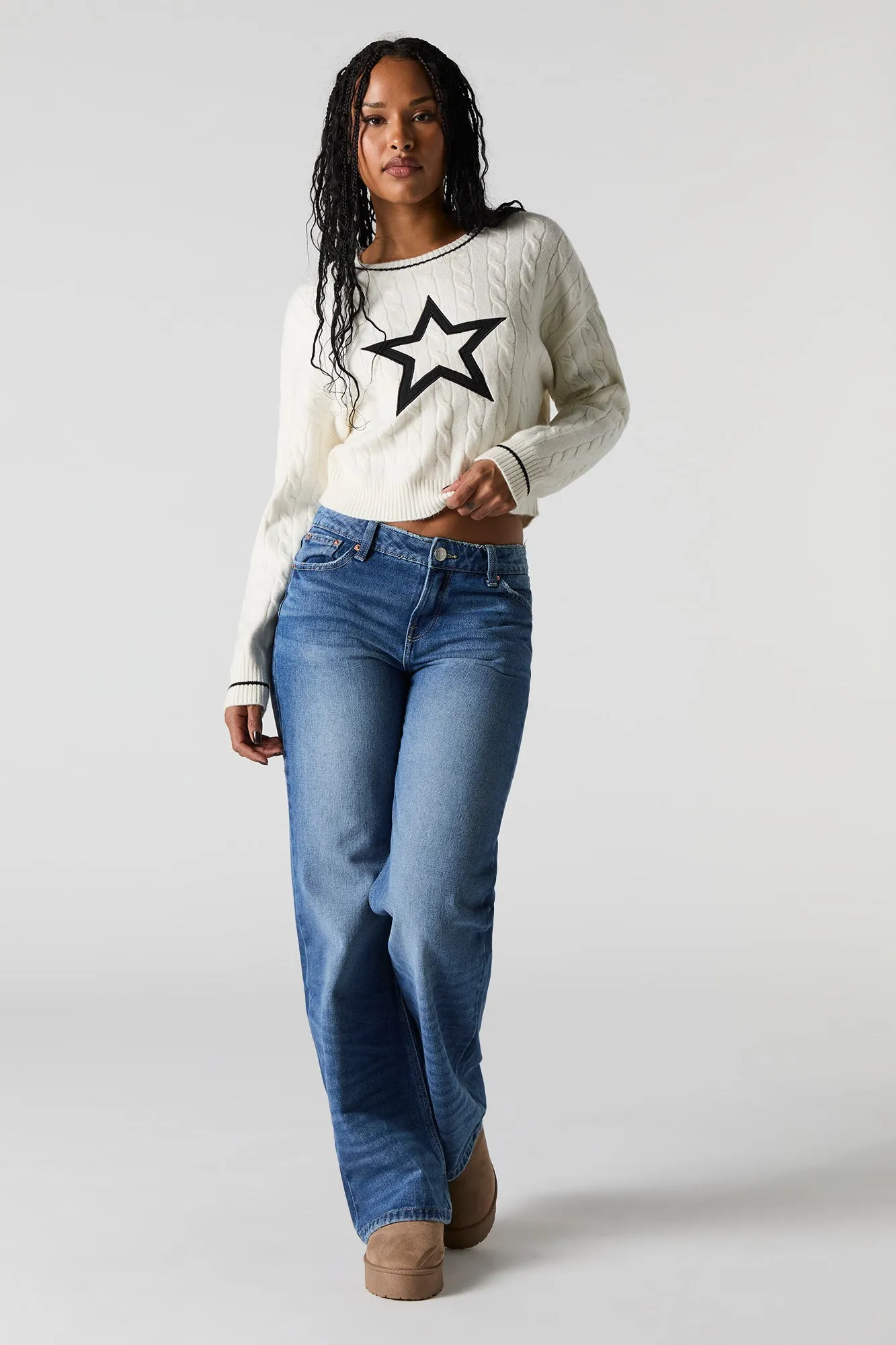 Cable Knit Embroidered Sweater
