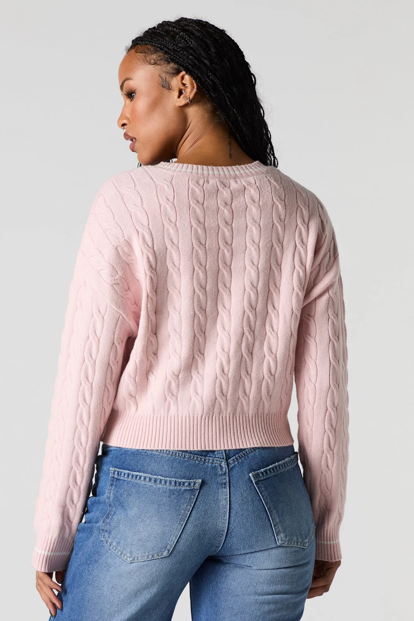 Cable Knit Embroidered Sweater