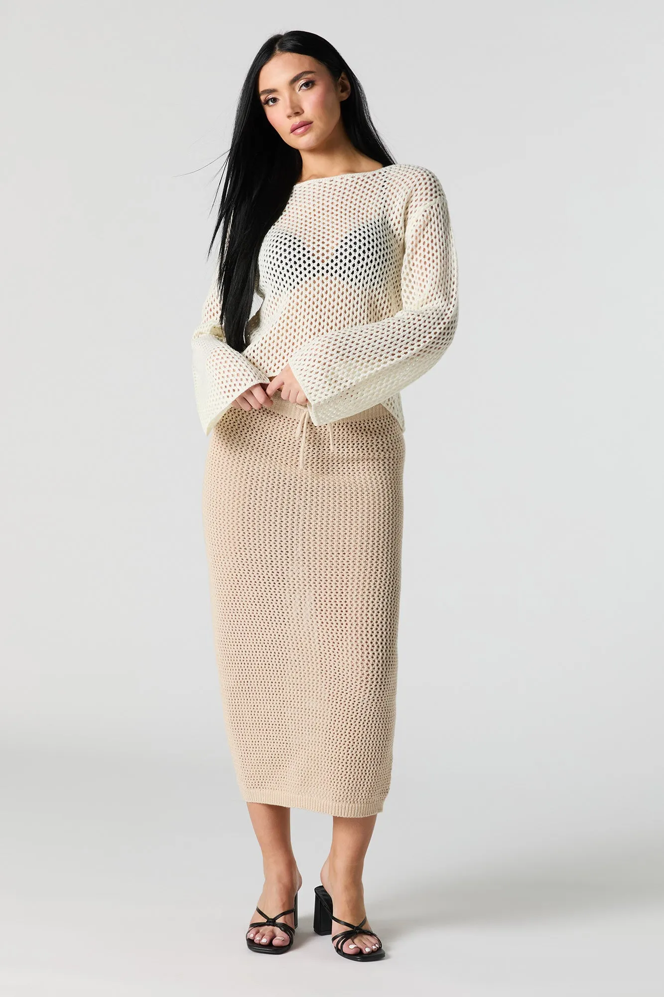 Chandail en tricot ajouré avec col bateau