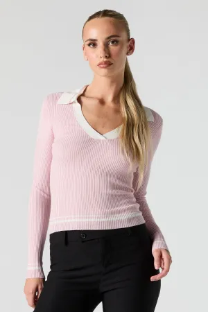 Chandail en tricot côtelé avec col contrastant