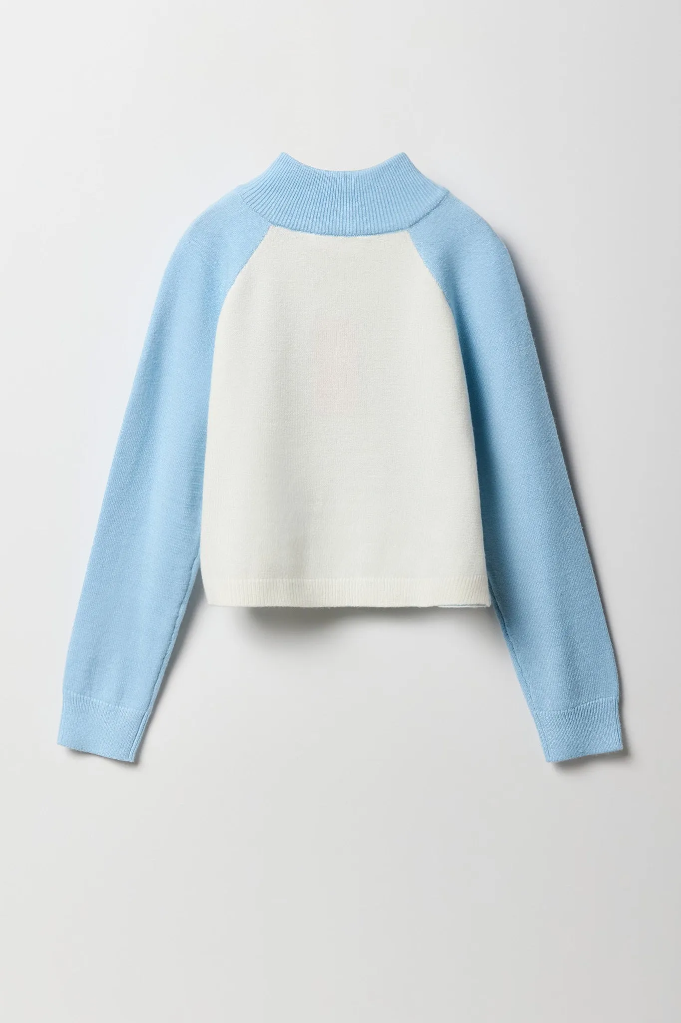 Chandail en tricot jacquard avec blocs de couleurs et quart de fermeture à glissière pour fille
