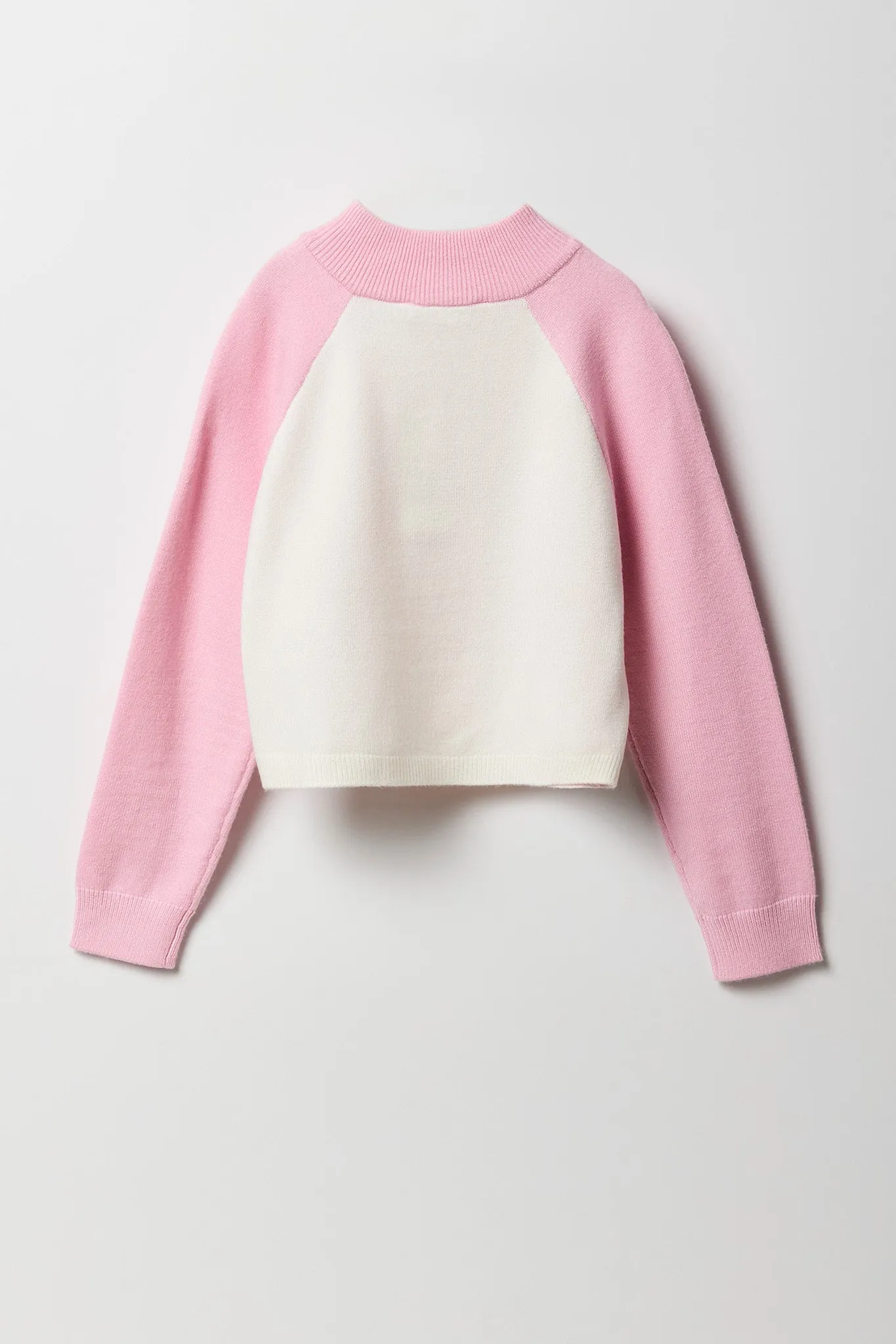Chandail en tricot jacquard avec blocs de couleurs et quart de fermeture à glissière pour fille