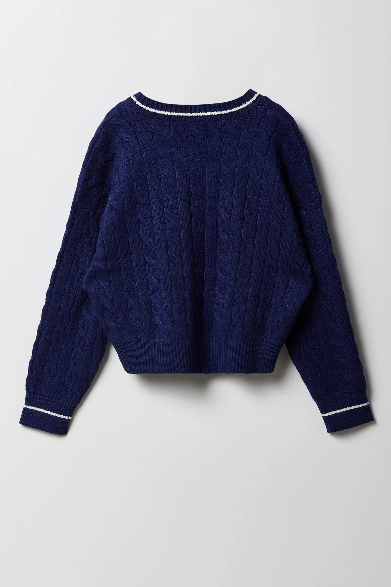 Chandail à mailles torsadées et broderie constrastante pour filles