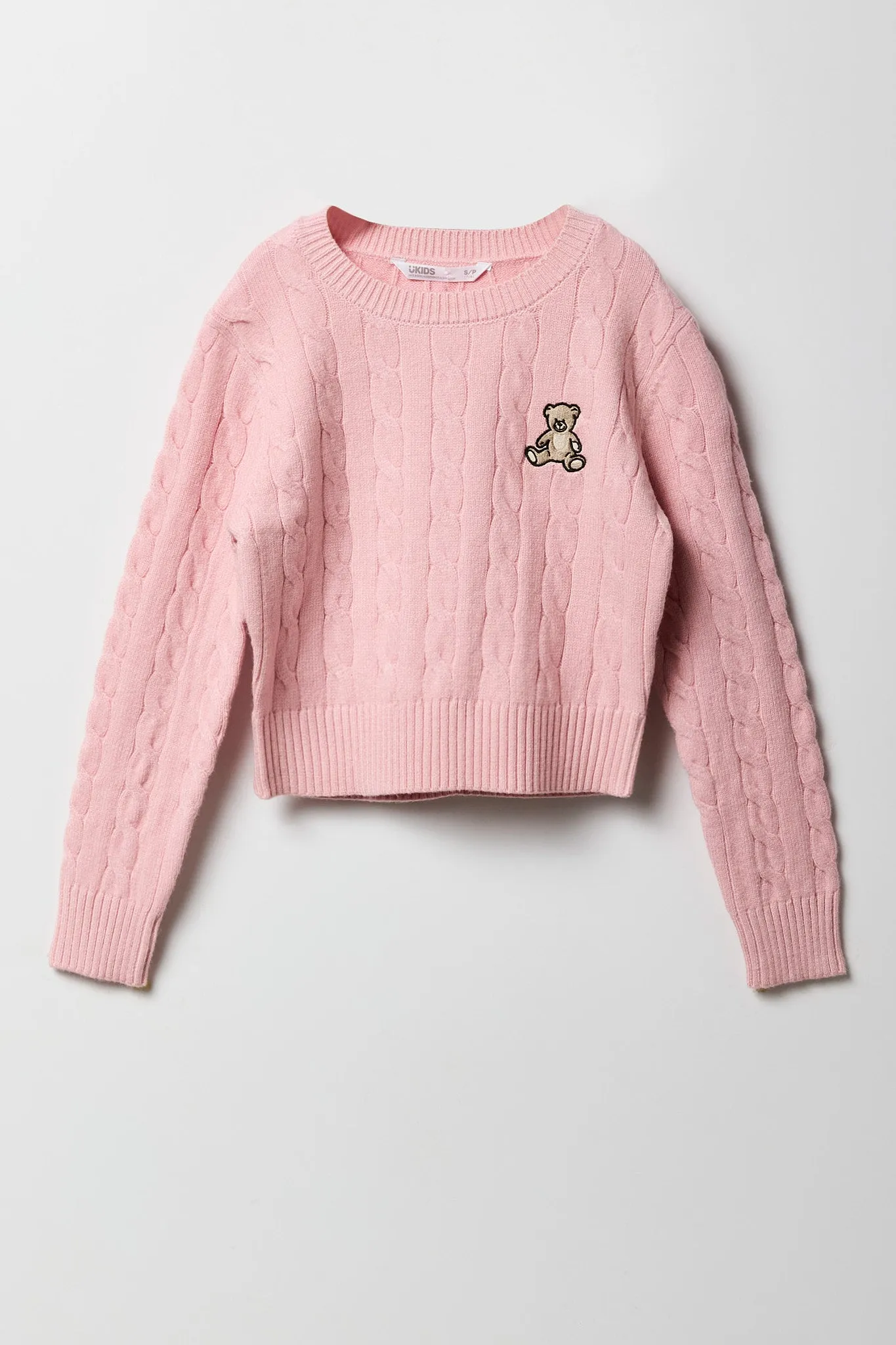 Chandail à mailles torsadées et broderie pour filles
