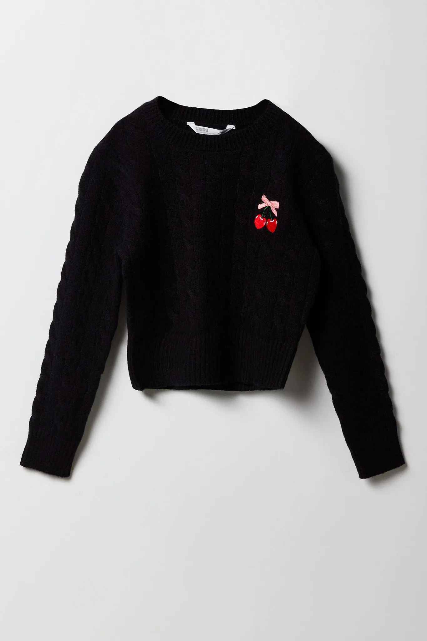 Chandail à mailles torsadées et broderie pour filles
