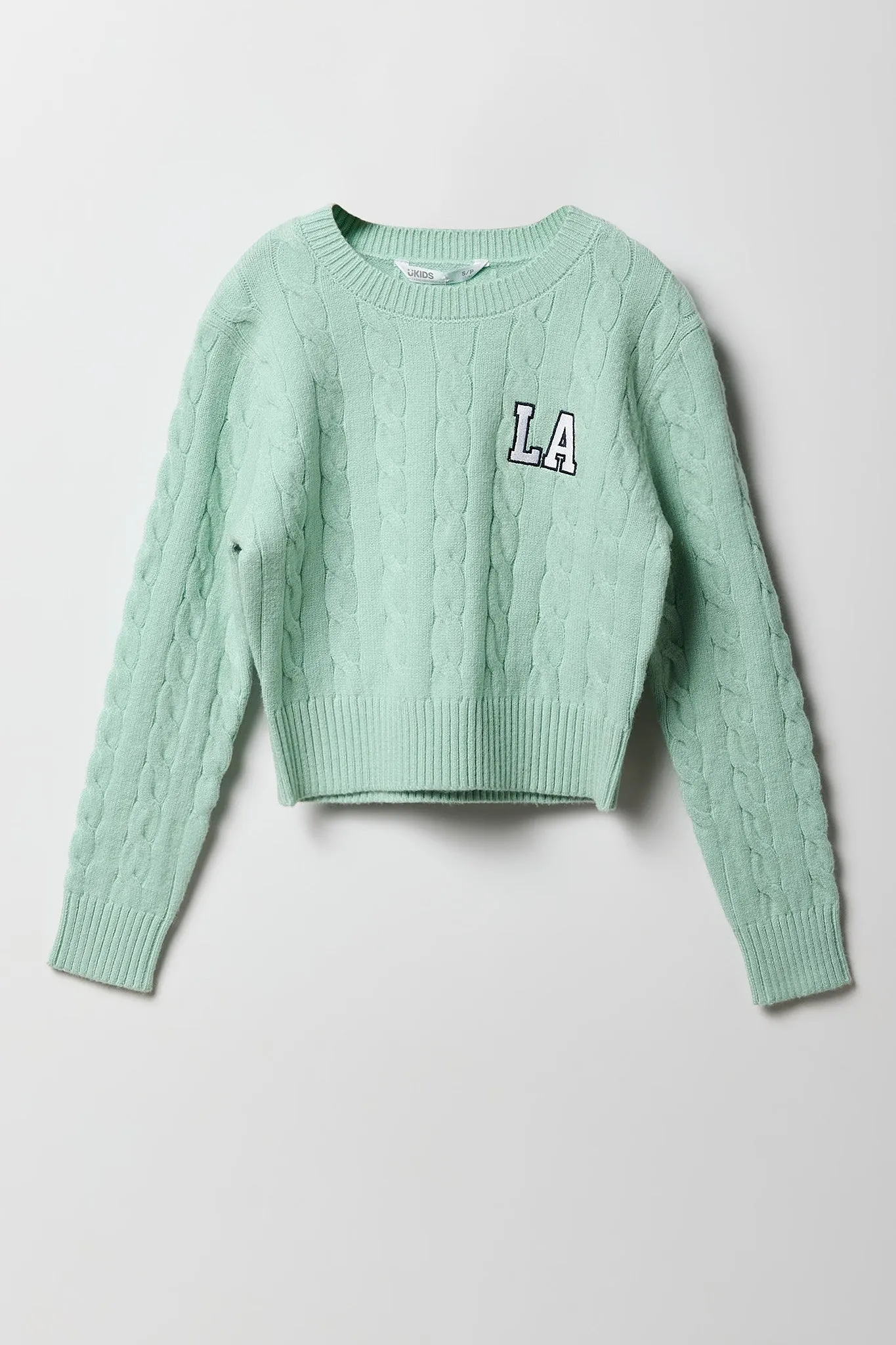 Chandail à mailles torsadées et broderie pour filles
