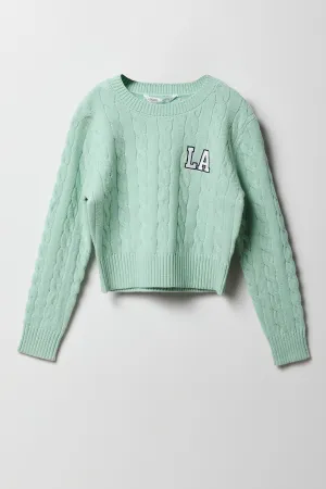 Chandail à mailles torsadées et broderie pour filles