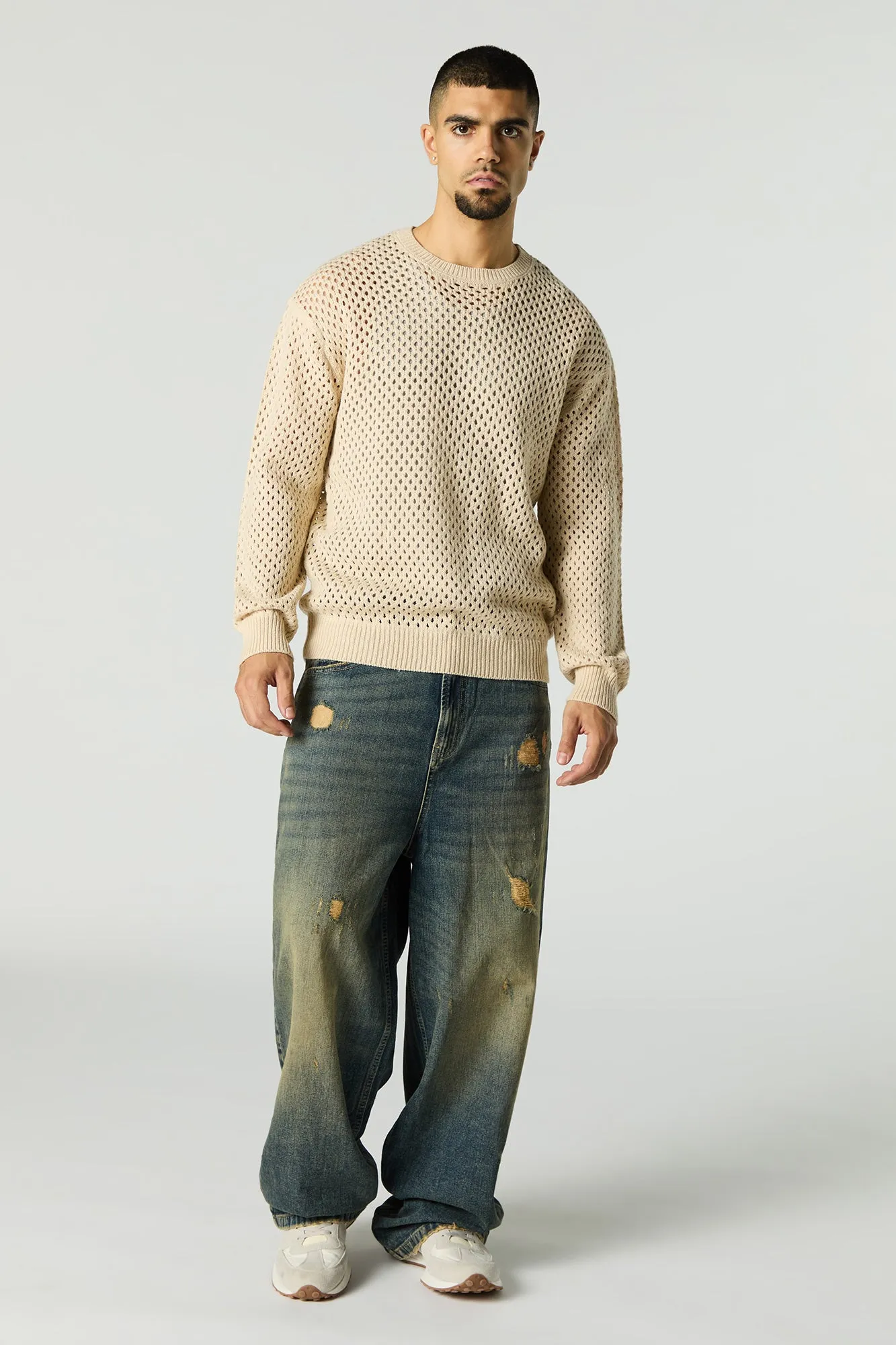 Chandail ras du cou en tricot ouvert