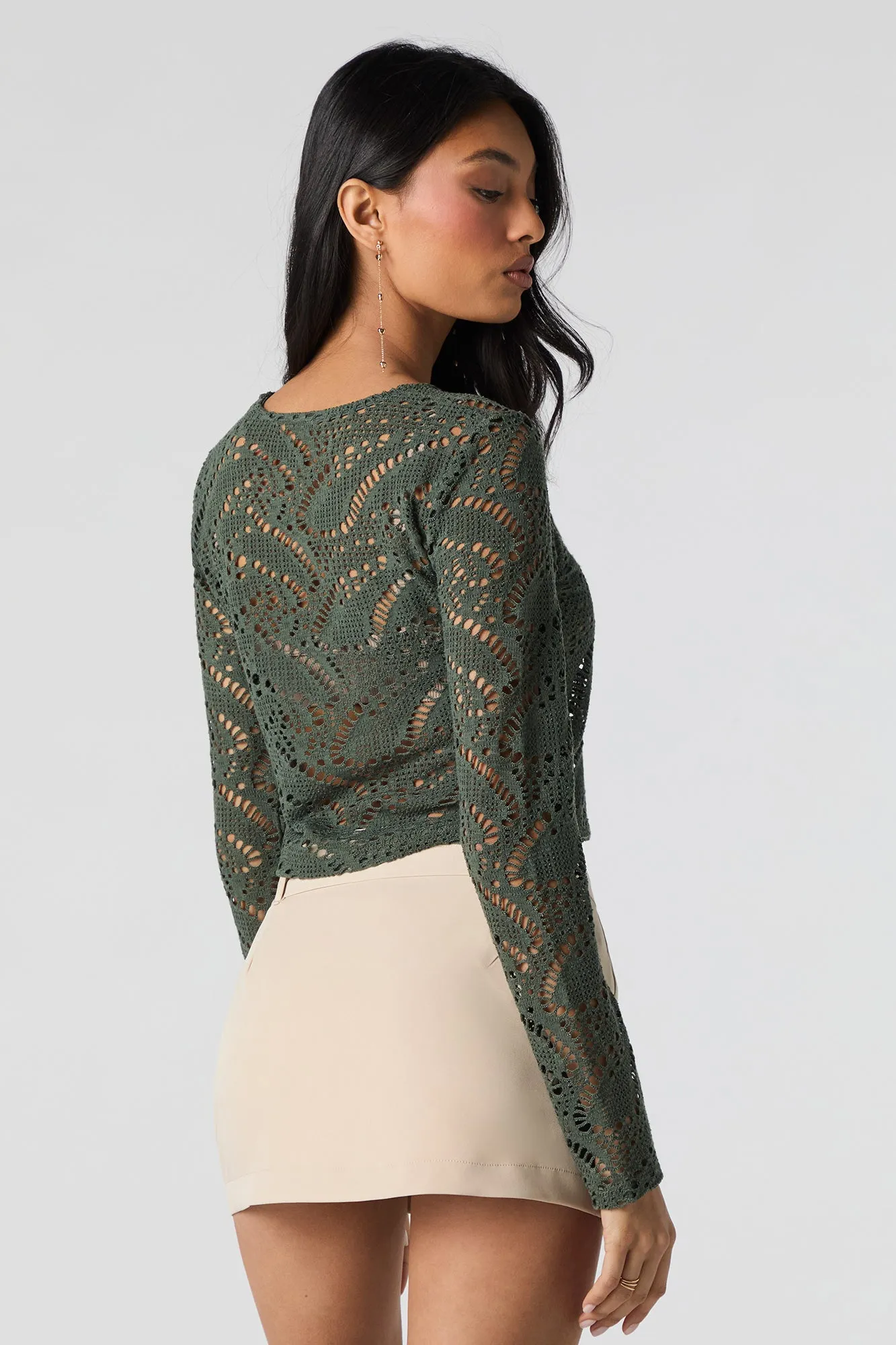 Crochet Open Knit Long Sleeve Top