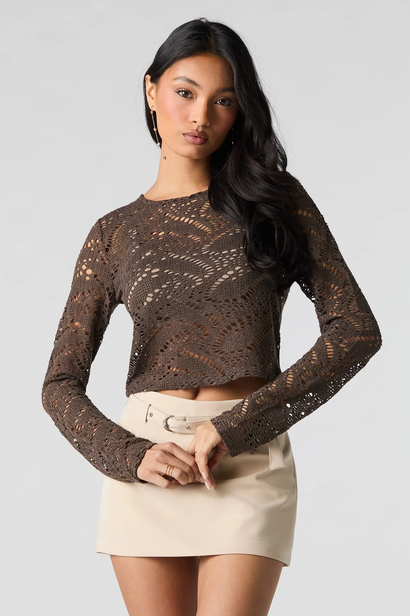 Crochet Open Knit Long Sleeve Top