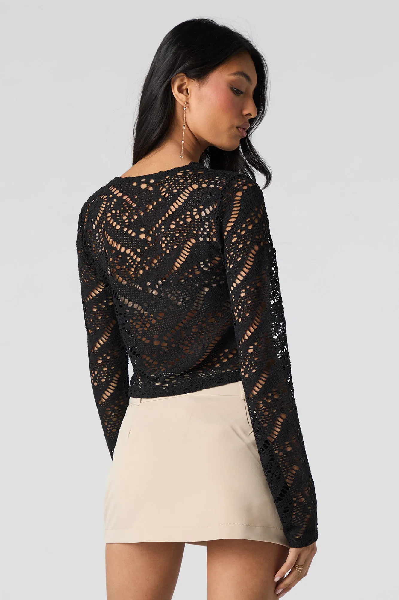 Crochet Open Knit Long Sleeve Top