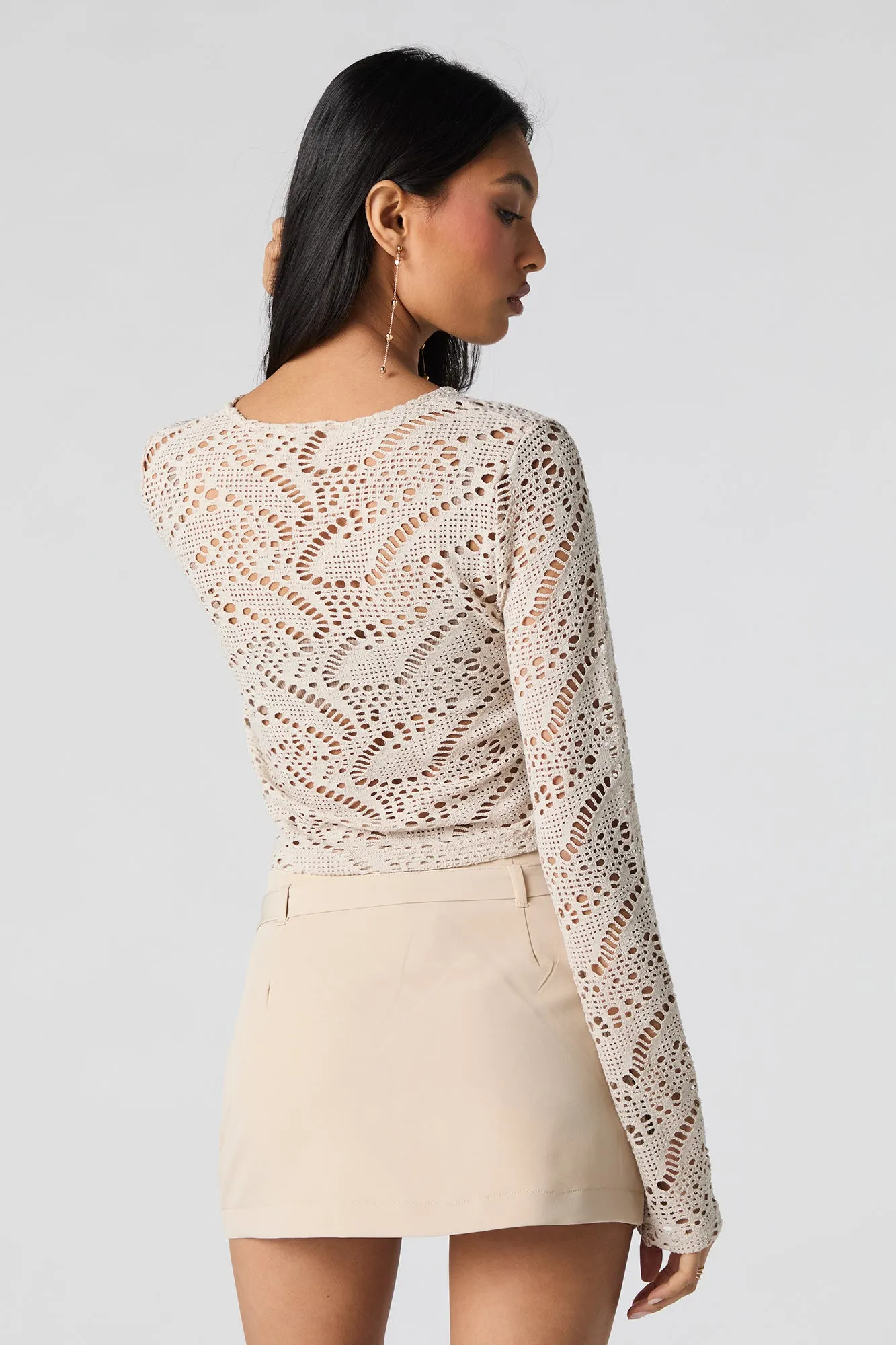 Crochet Open Knit Long Sleeve Top