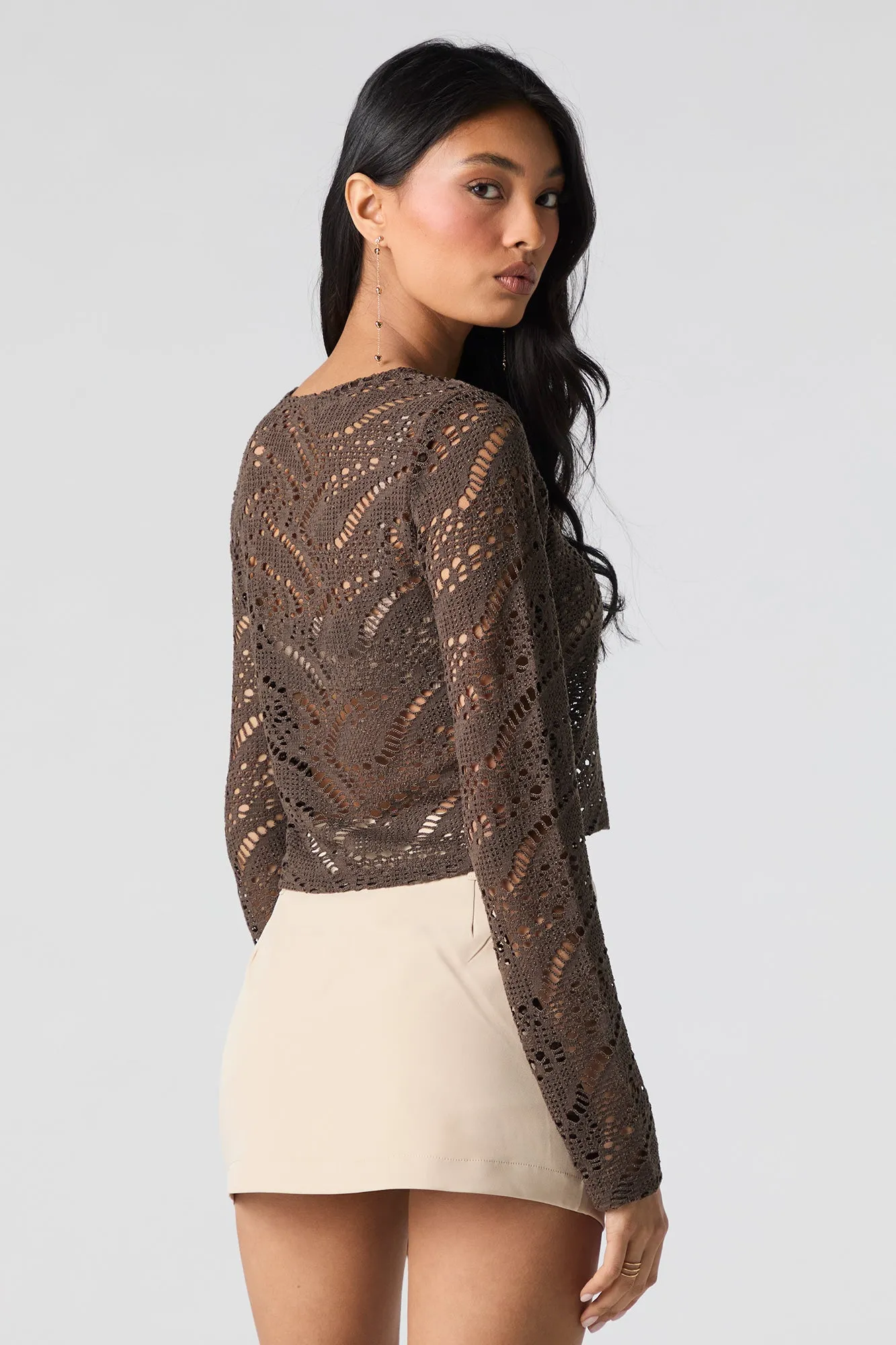 Crochet Open Knit Long Sleeve Top