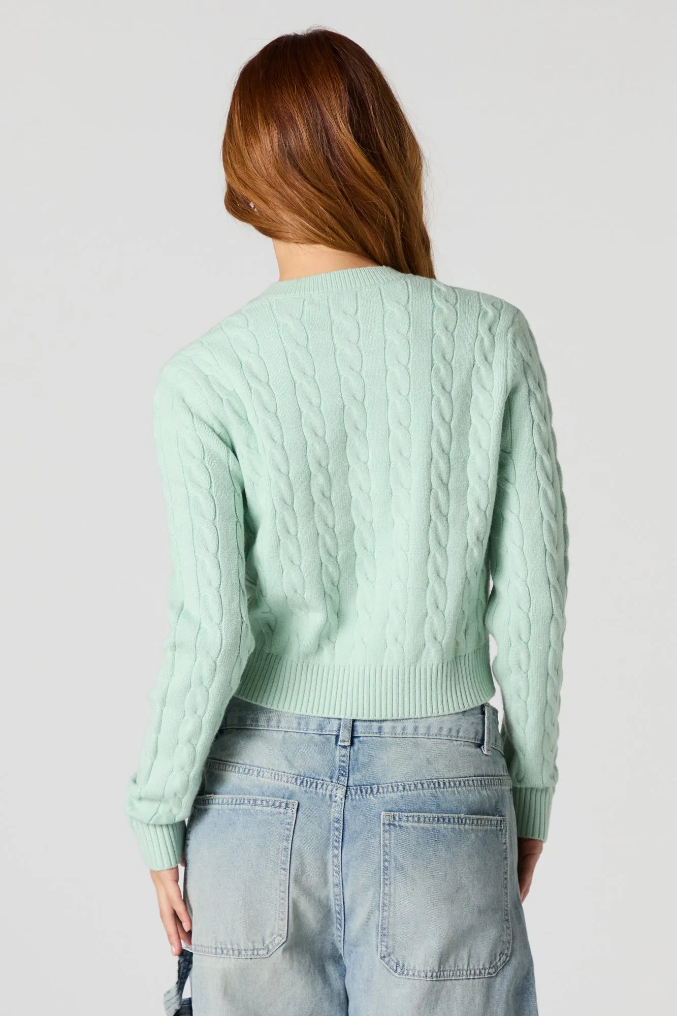 Embroidered Cable Knit Cropped Sweater
