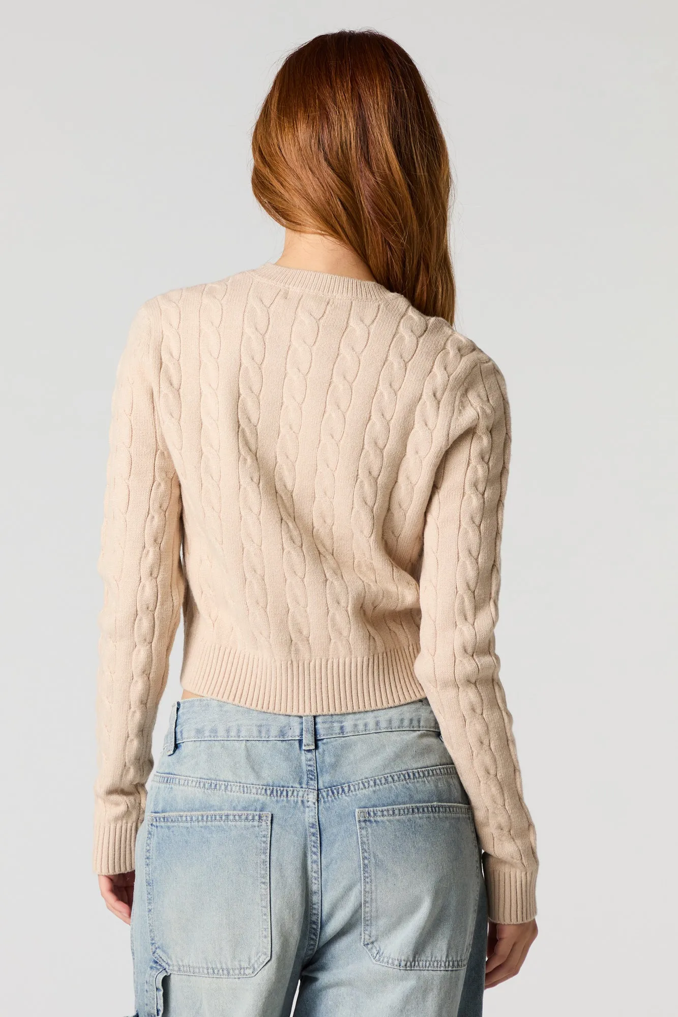 Embroidered Cable Knit Cropped Sweater