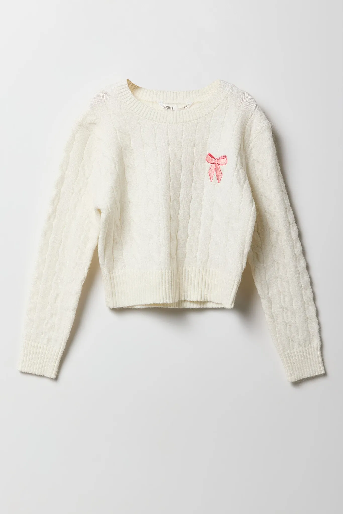Girls Cable Knit Embroidered Sweater