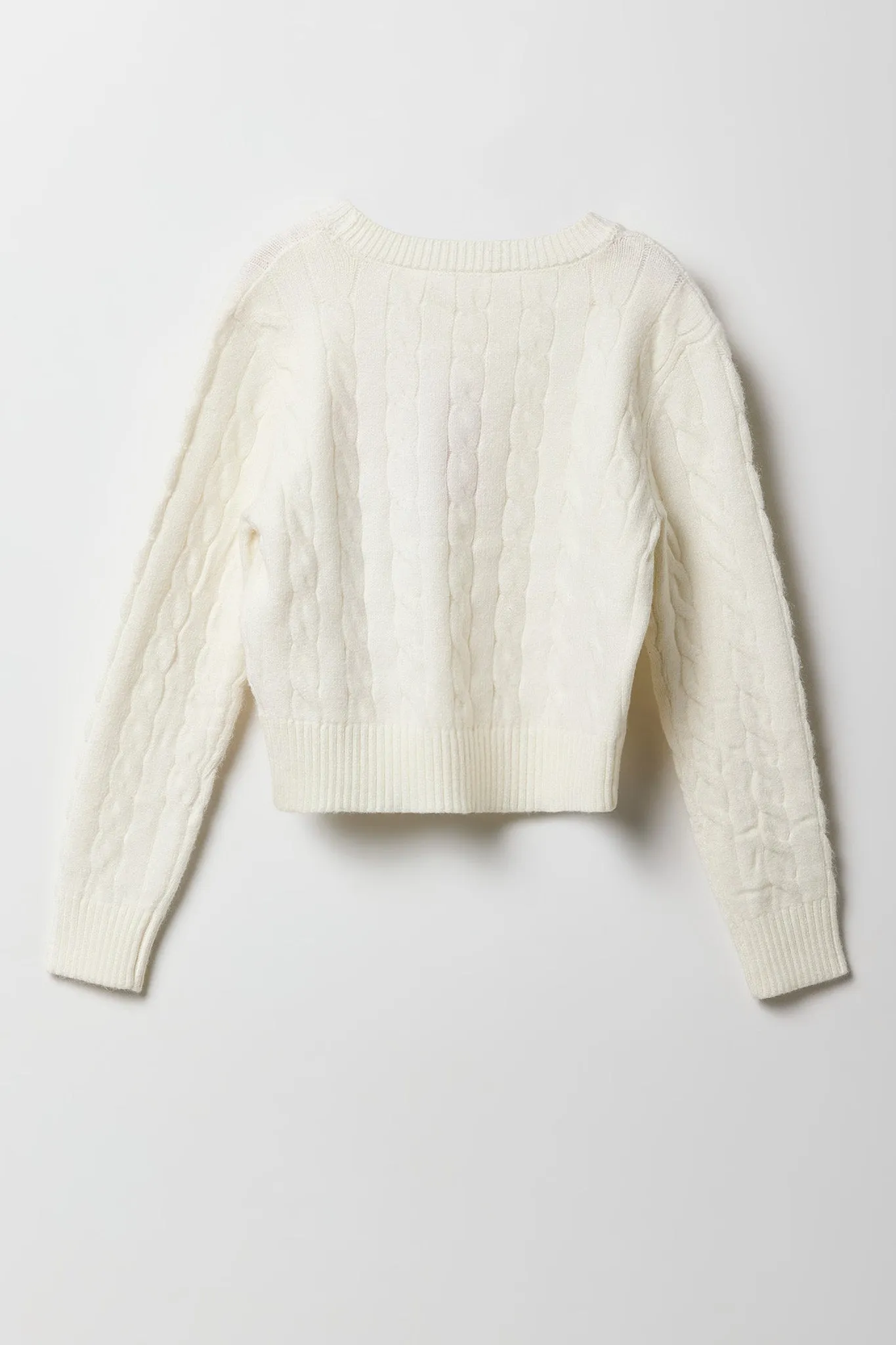Girls Cable Knit Embroidered Sweater