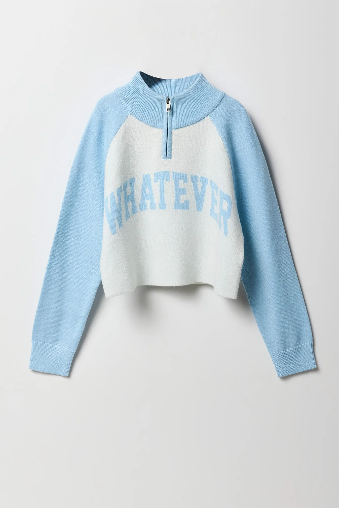 Girls Jacquard Knit Colourblock Quarter Zip Sweater