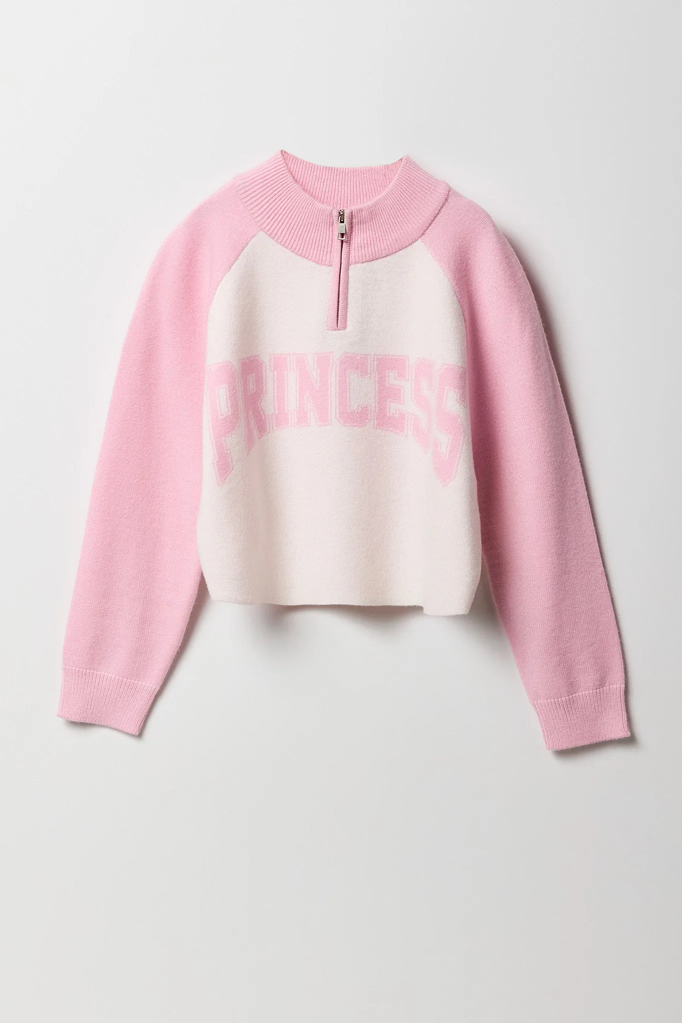 Girls Jacquard Knit Colourblock Quarter Zip Sweater