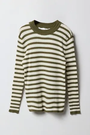 Girls Striped Ribbed Knit Sweater