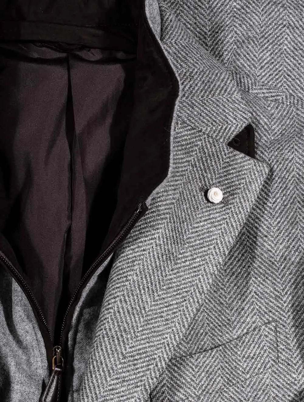 Herringbone Overcoat With Zip Insert Grey