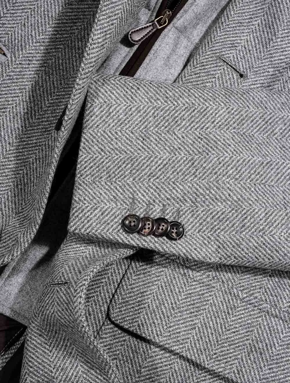 Herringbone Overcoat With Zip Insert Grey
