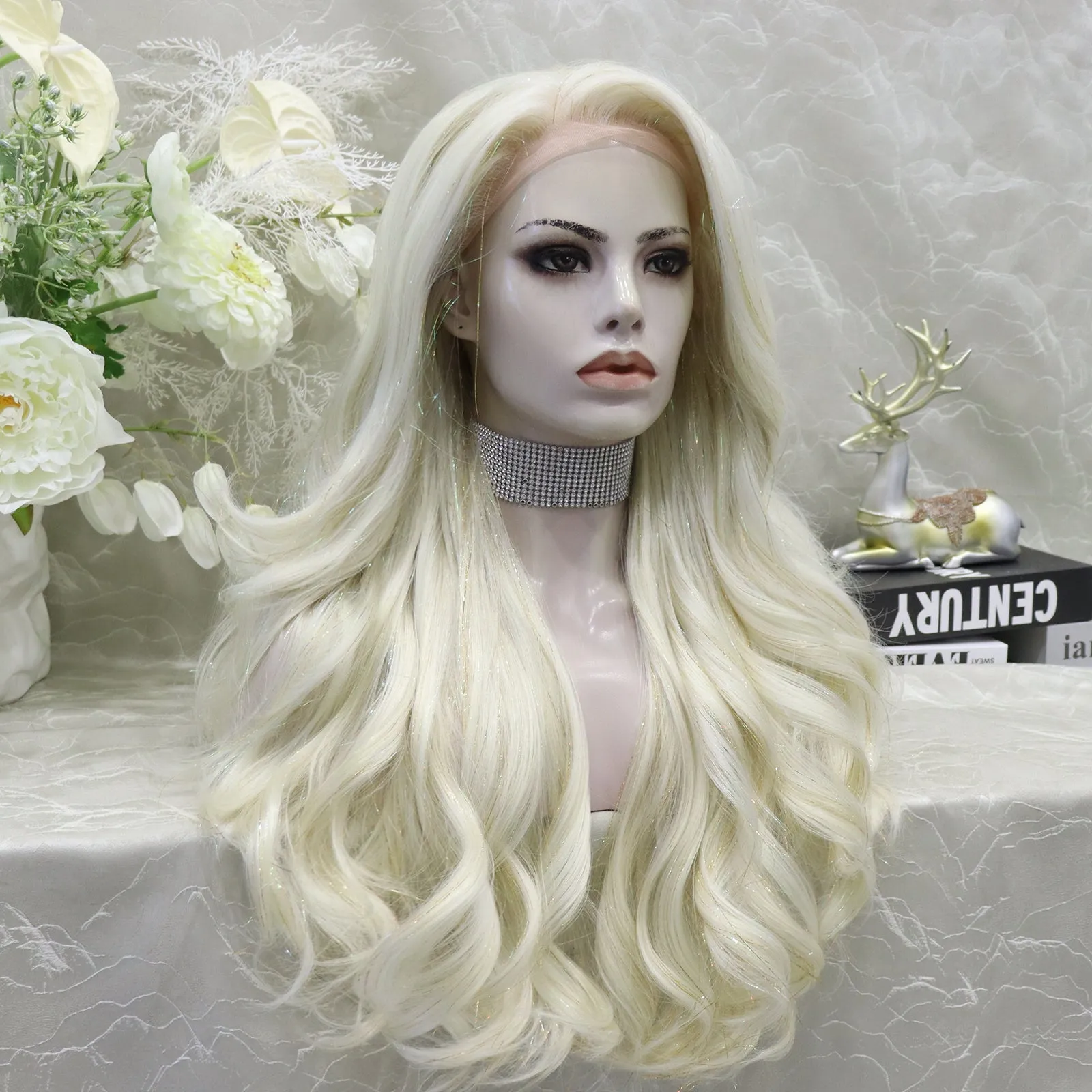 imstyle-Ann-blonde Synthetic tinsel wig with layers no parting lace front wigs