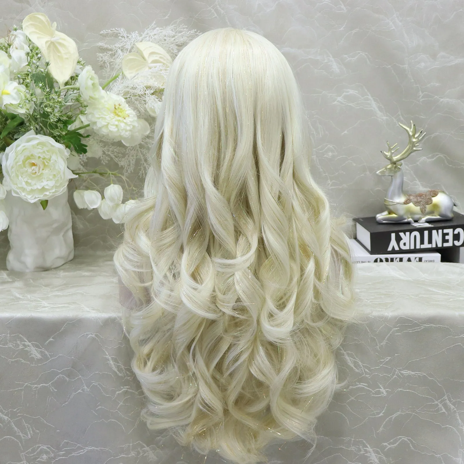 imstyle-Ann-blonde Synthetic tinsel wig with layers no parting lace front wigs