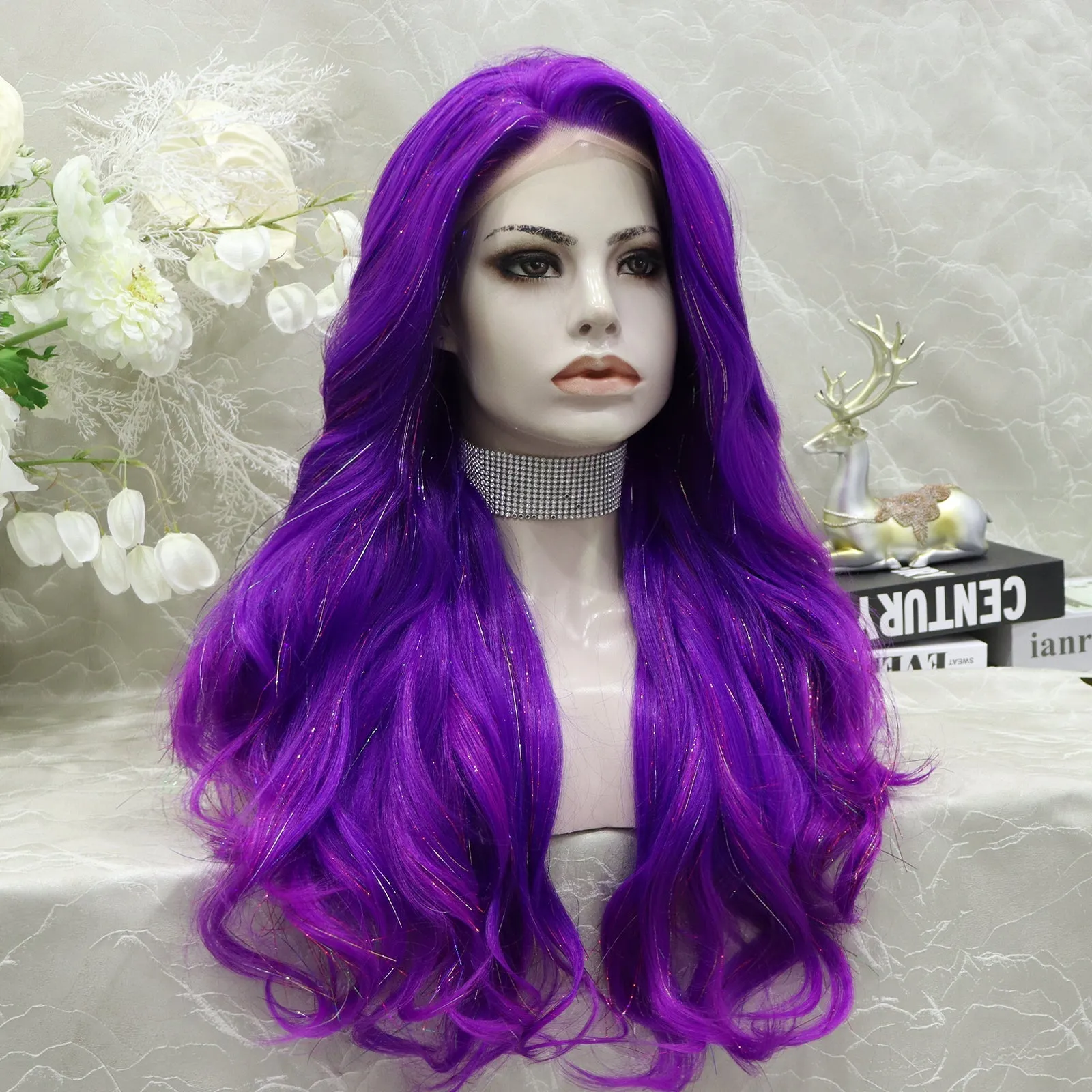 imstyle-Ann-purple Synthetic tinsel wig with layers no parting lace front wigs