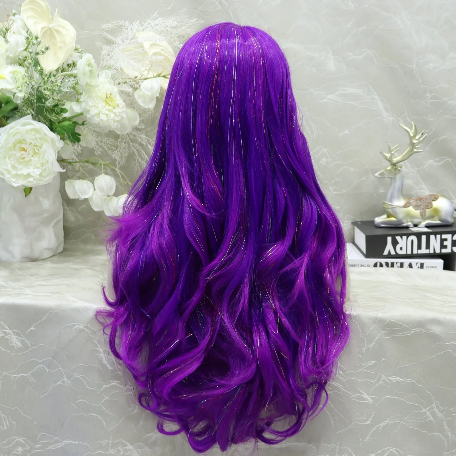 imstyle-Ann-purple Synthetic tinsel wig with layers no parting lace front wigs