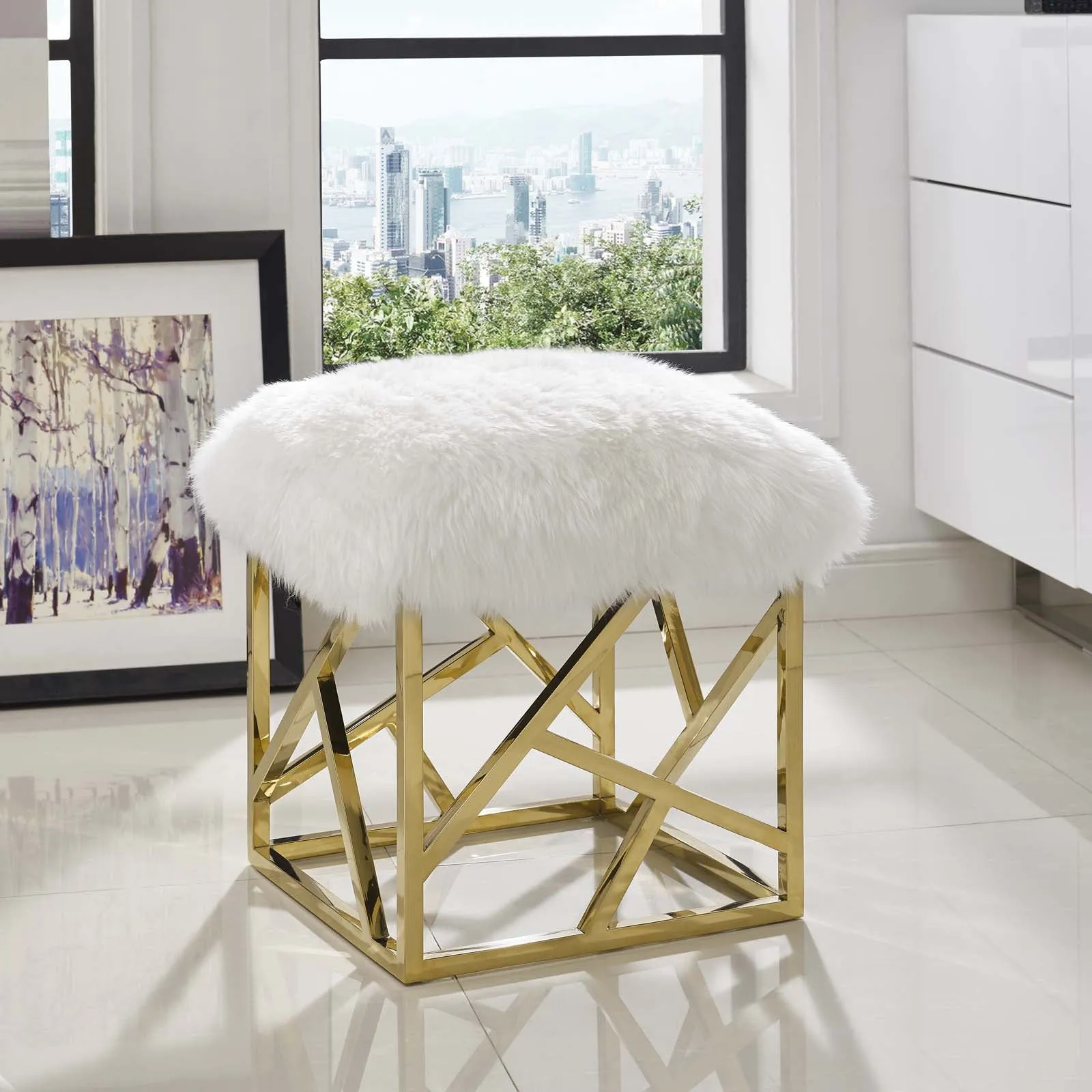 Intersperse Sheepskin Ottoman by Modway