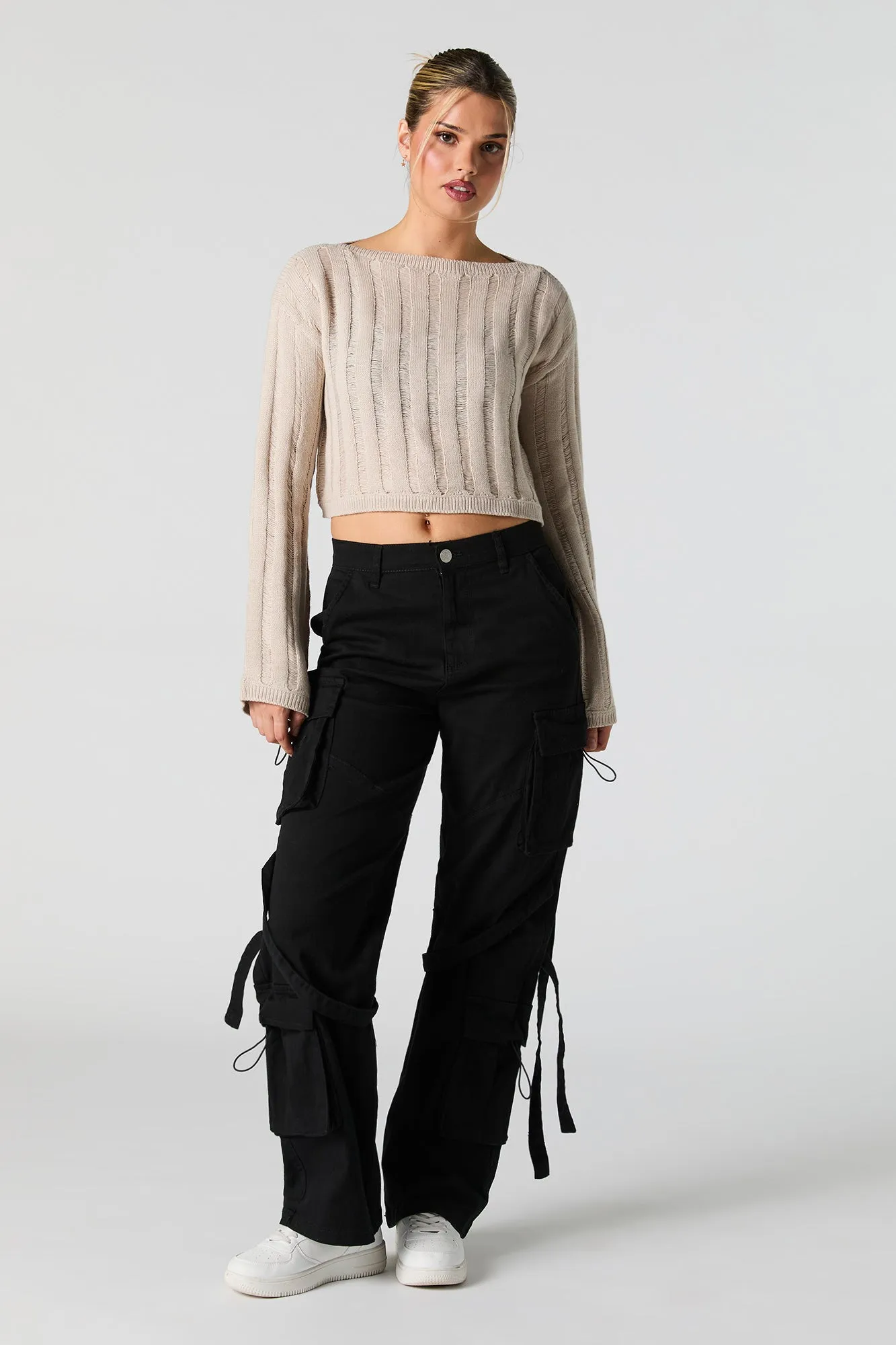 Open Knit Boat Neck Sweater