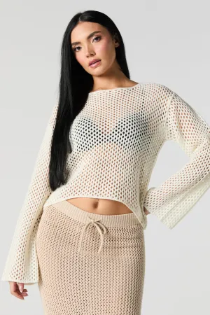Open Knit Boat Neck Sweater