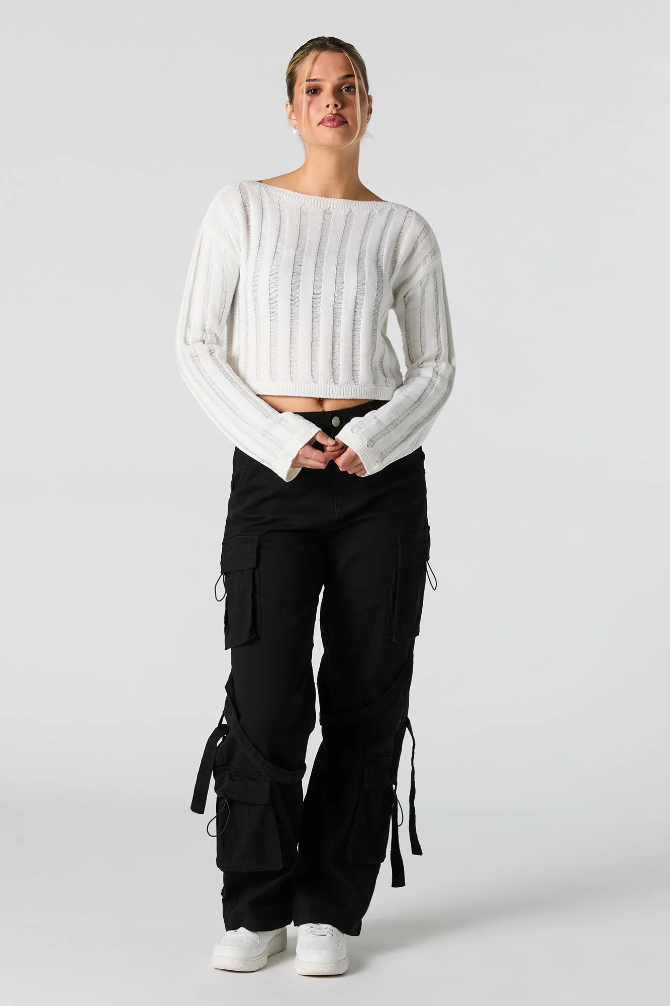Open Knit Boat Neck Sweater