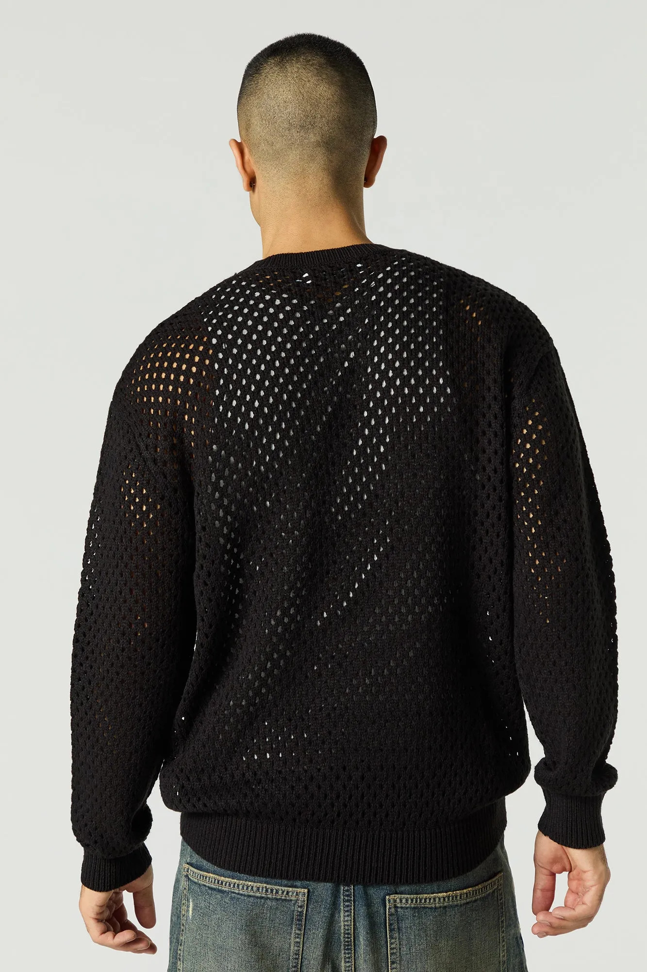Open Knit Crewneck Sweater