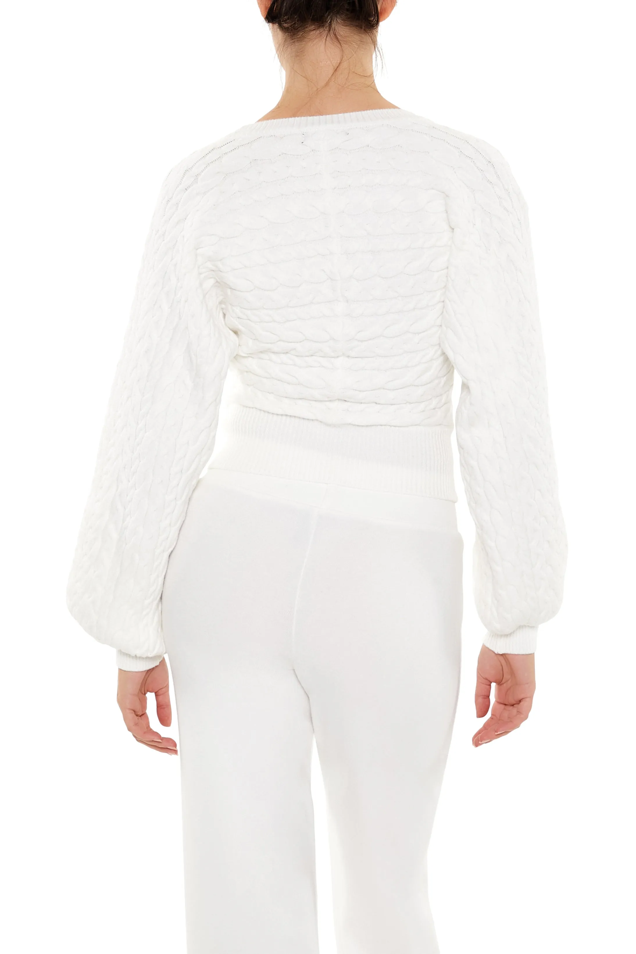 Peasant Sleeve Cable Knit Sweater
