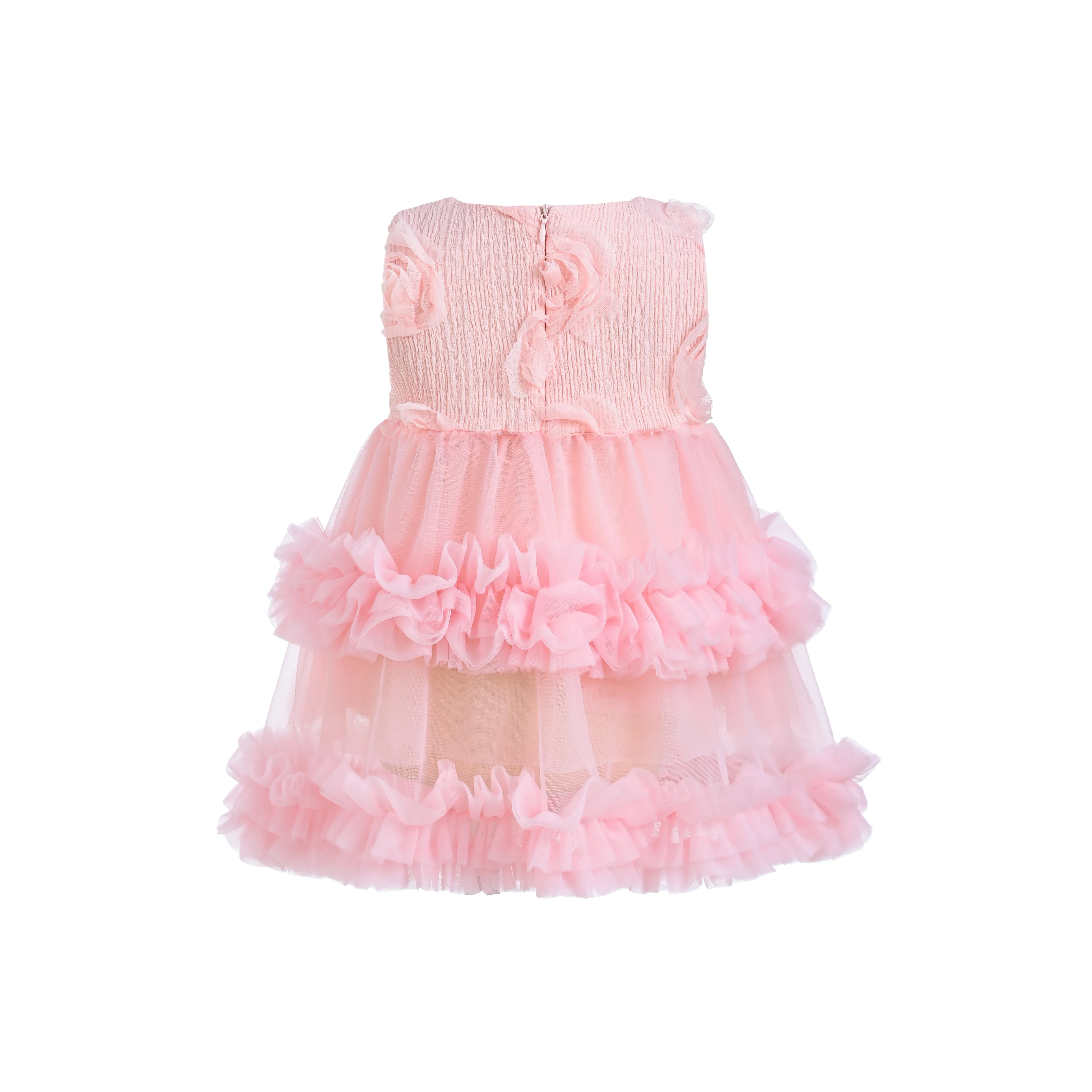 Pink Flower Layered Tulle Dress