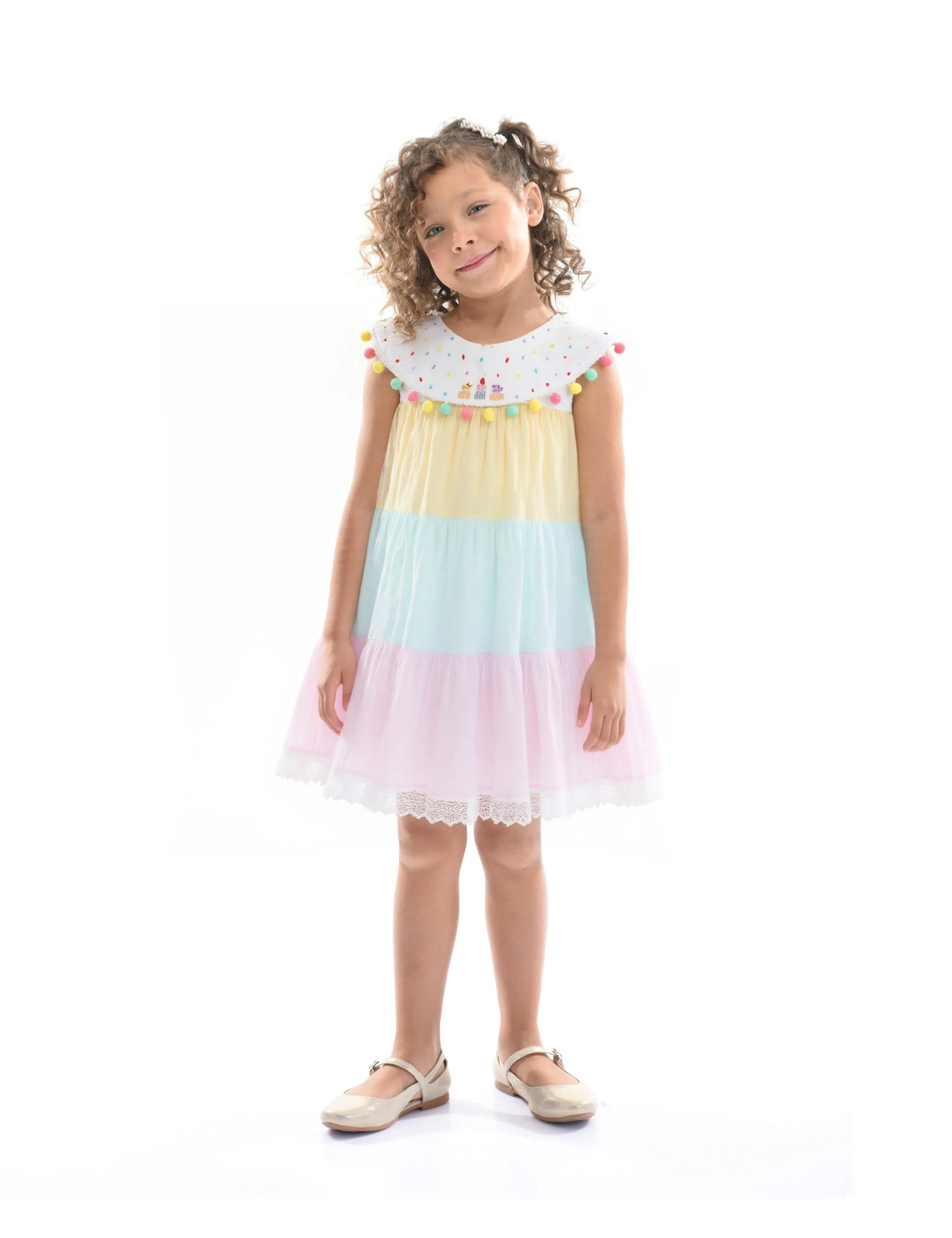 Rainbow Layered Pom Dress
