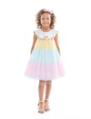 Rainbow Layered Pom Dress