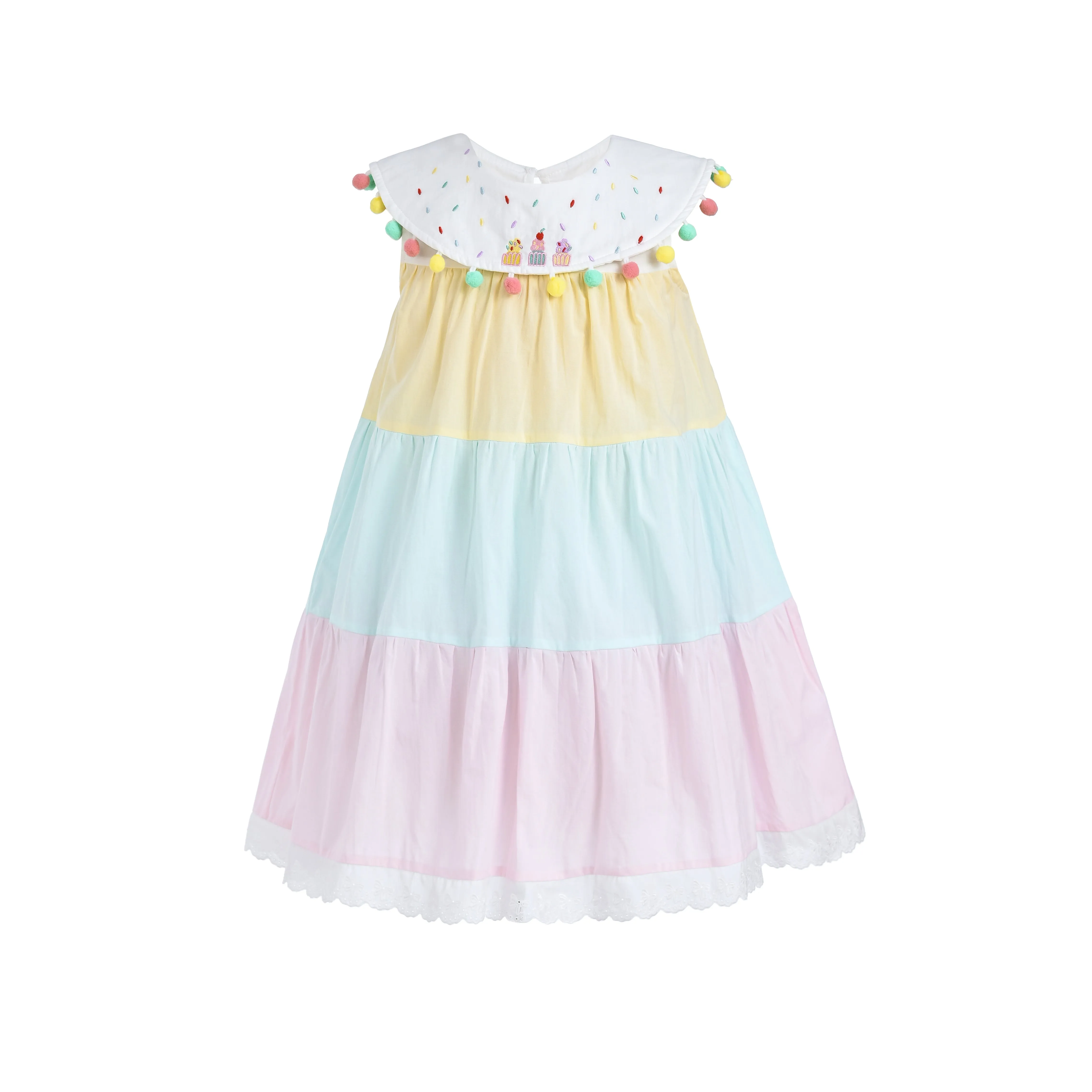 Rainbow Layered Pom Dress