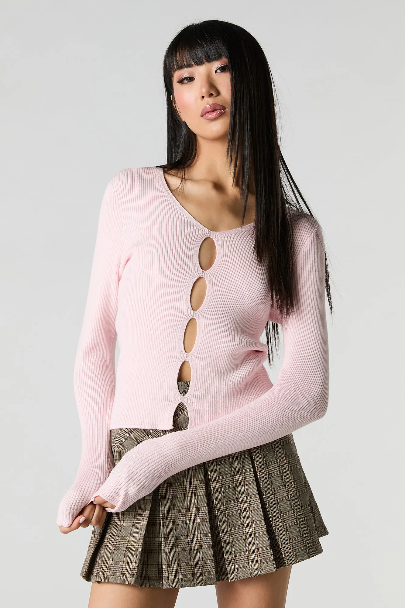 Ribbed Knit Keyhole Sweater