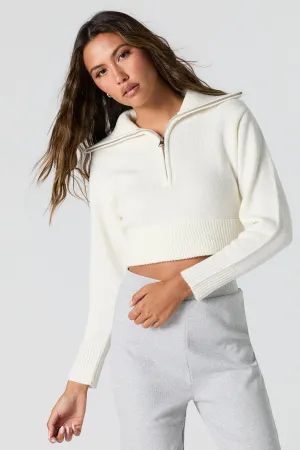 Ribbed Knit Quarter Zip Cropped Sweater