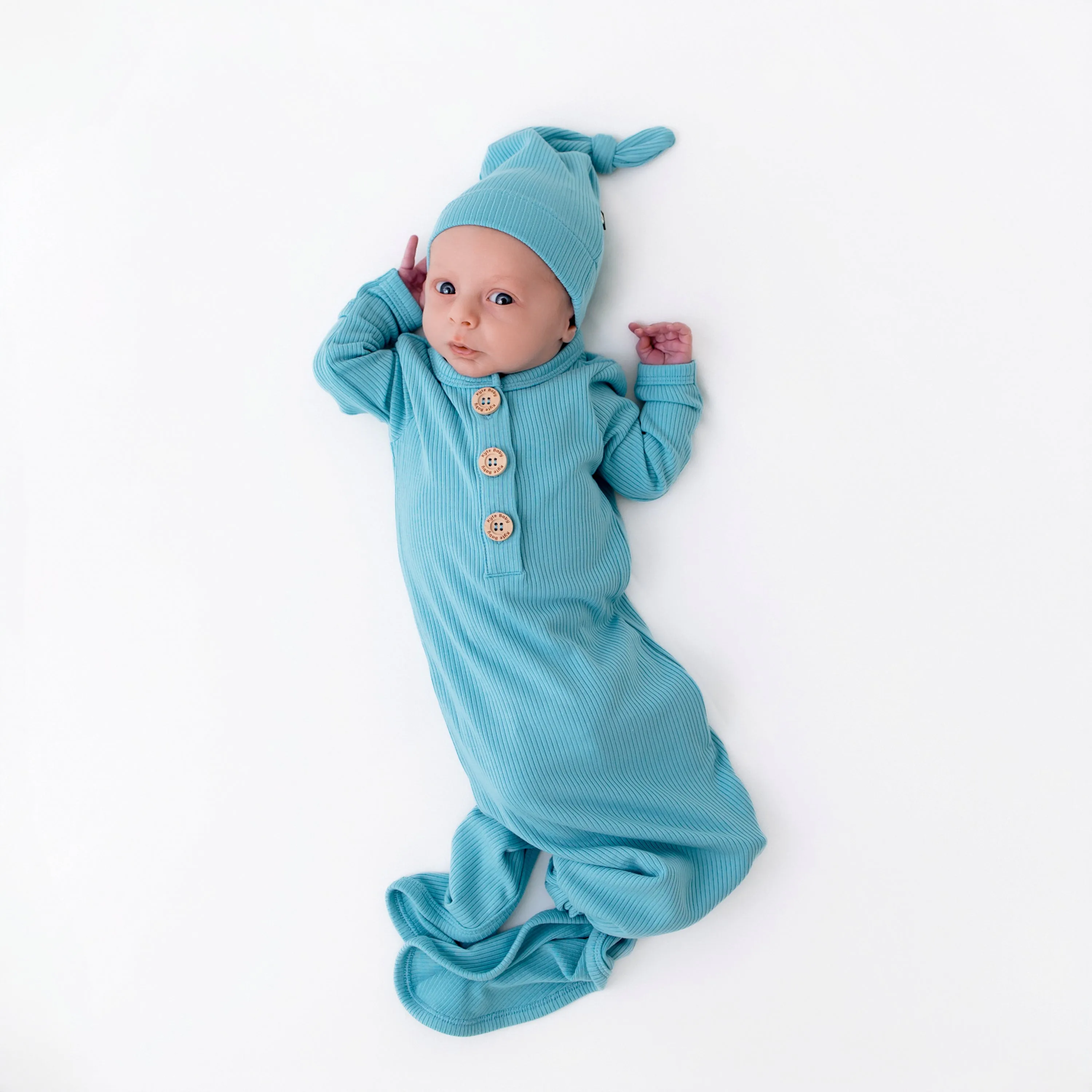 Ribbed Knotted Gown with Hat Set in Makai