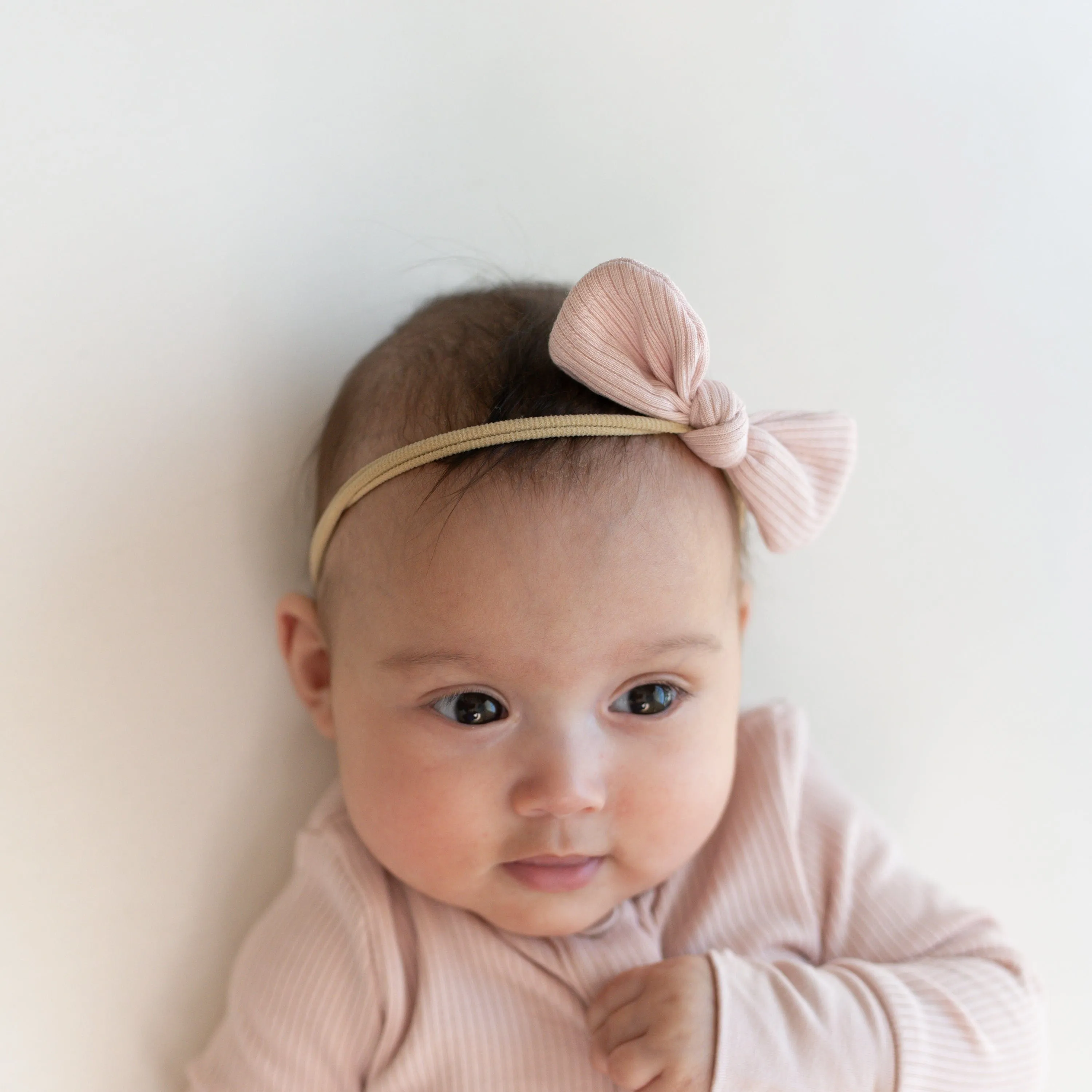 Ribbed Nylon Bow in Blush