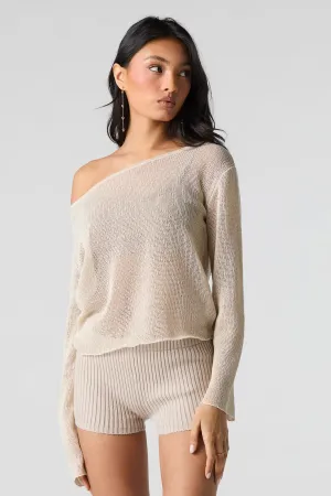 Sheer Knit Off Shoulder Long Sleeve Top