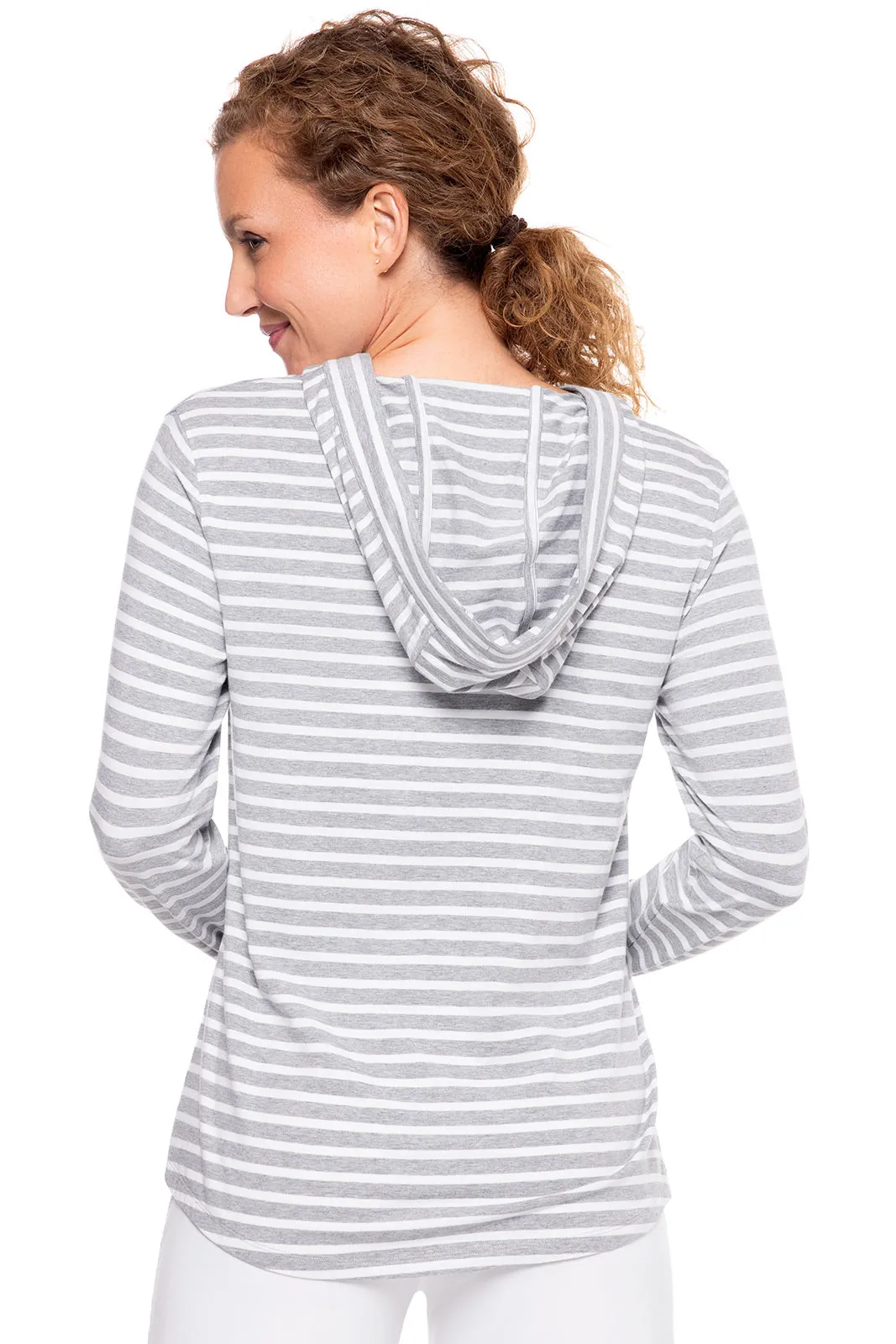 Women's Catalina Hoodie Tunic Top  | Grey/White Stripe